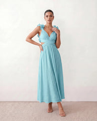 Lace-Up Ruffle A-Line Midi