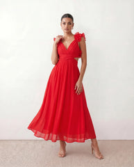Lace-Up Ruffle A-Line Midi