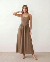 Colleen A-Line Maxi Dress with Corset Bodice & Smocked Back
