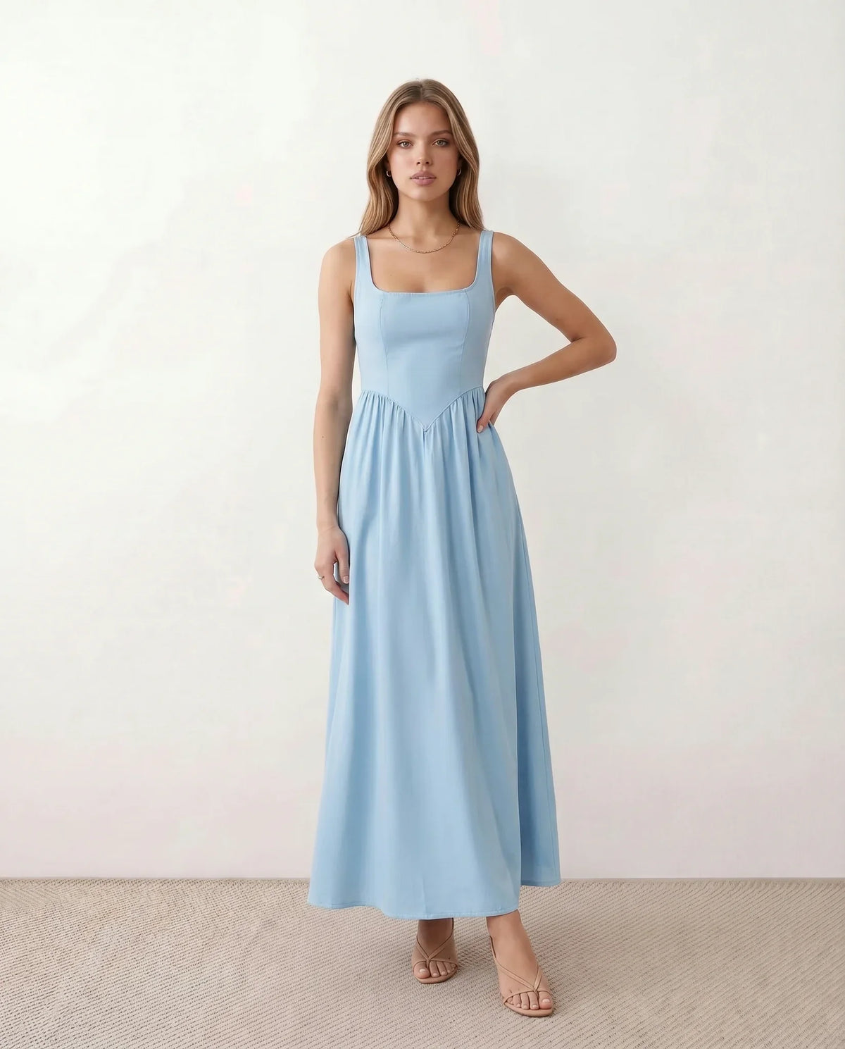 Colleen A-Line Maxi Dress with Corset Bodice & Smocked Back