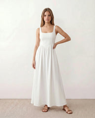 Colleen A-Line Maxi Dress with Corset Bodice & Smocked Back