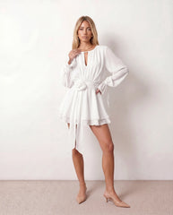 Ribbon Sleeve Rose Detail Mini Dress