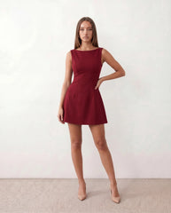 Beata Low Back Cutout Mini Dress with A-Line Skirt