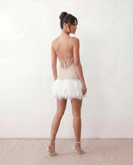 Sequin Feather Backless Mini Dress