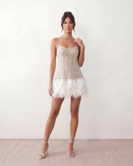 Sequin Feather Backless Mini Dress