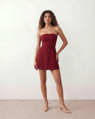 Camilla Strapless Pleated Mini Dress with A-Line Skirt