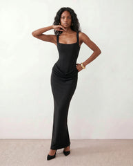 Justina Corset Maxi Dress with Square Neck & Side Slit