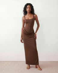 Justina Corset Maxi Dress with Square Neck & Side Slit