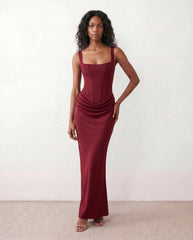 Justina Corset Maxi Dress with Square Neck & Side Slit