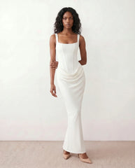 Justina Corset Maxi Dress with Square Neck & Side Slit