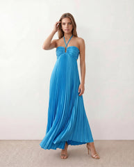 Estella Pleated Strapless Maxi Dress with Open Back