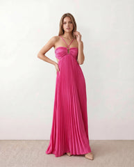 Estella Pleated Strapless Maxi Dress with Open Back