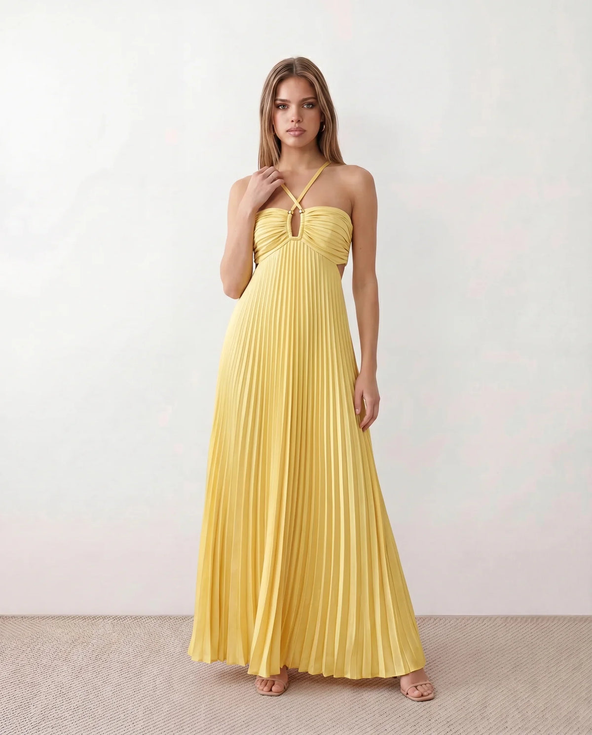 Estella Pleated Strapless Maxi Dress with Open Back