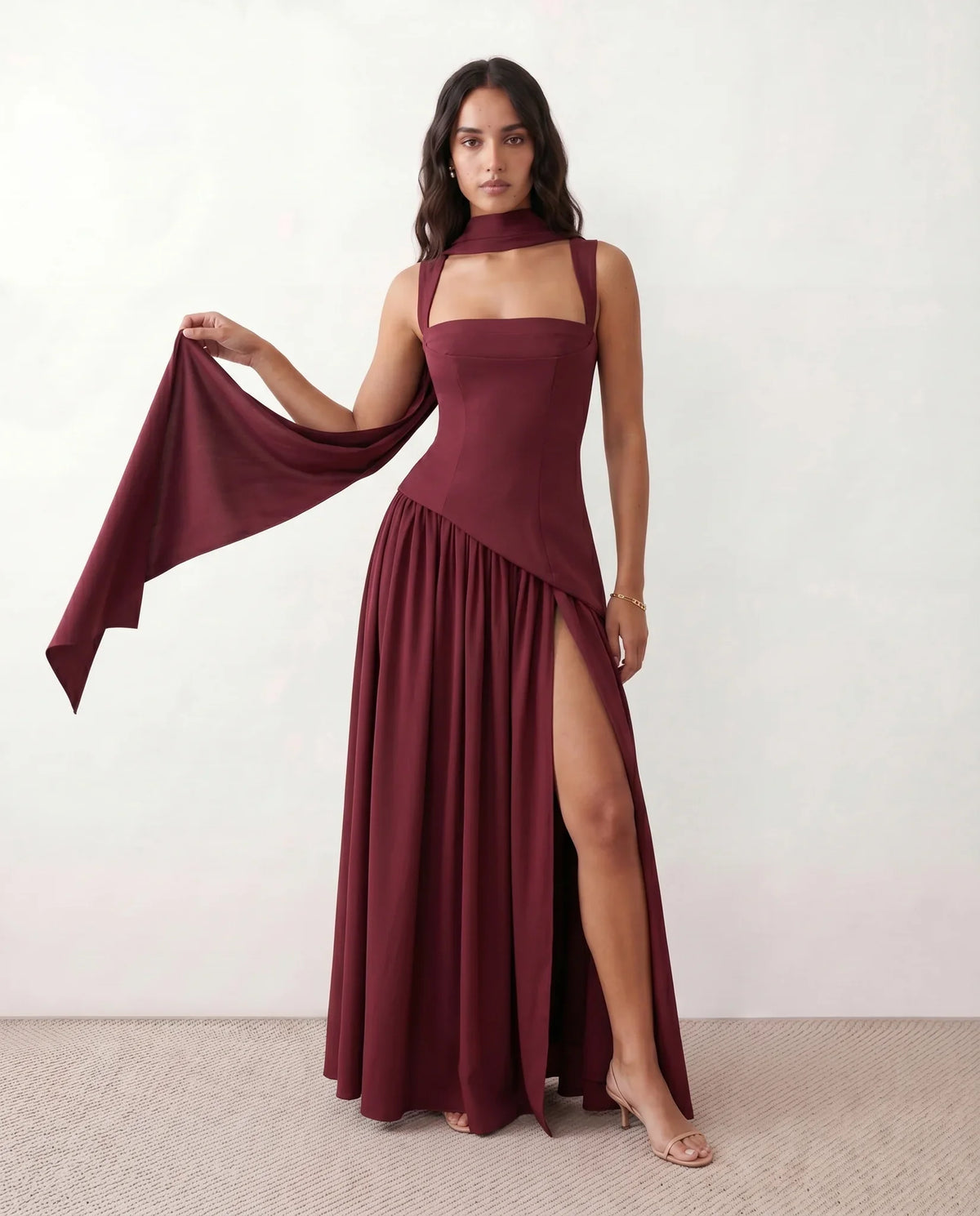 Lace-Up Basque Waist Gown Maxi Dress