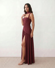 Lace-Up Basque Waist Gown Maxi Dress