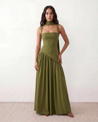 Lace-Up Basque Waist Gown Maxi Dress