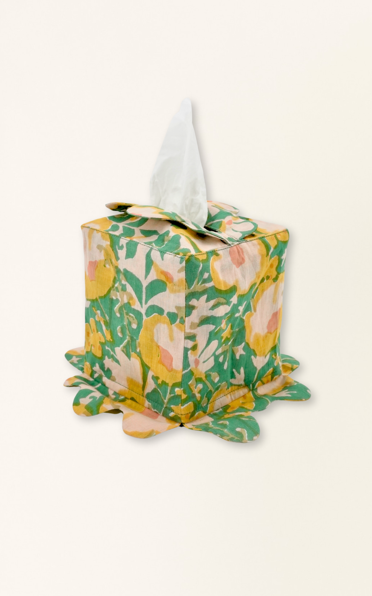 Scalloped Tissue Box Cover in Camelia Bloom