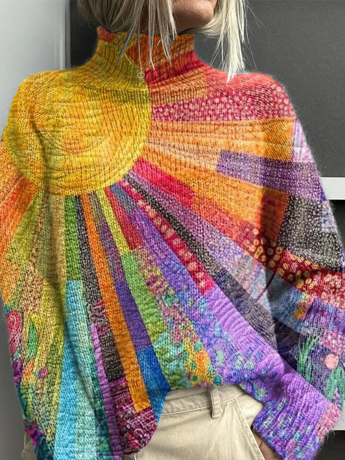 Alice | Sun Collage Print Turtleneck Sweater