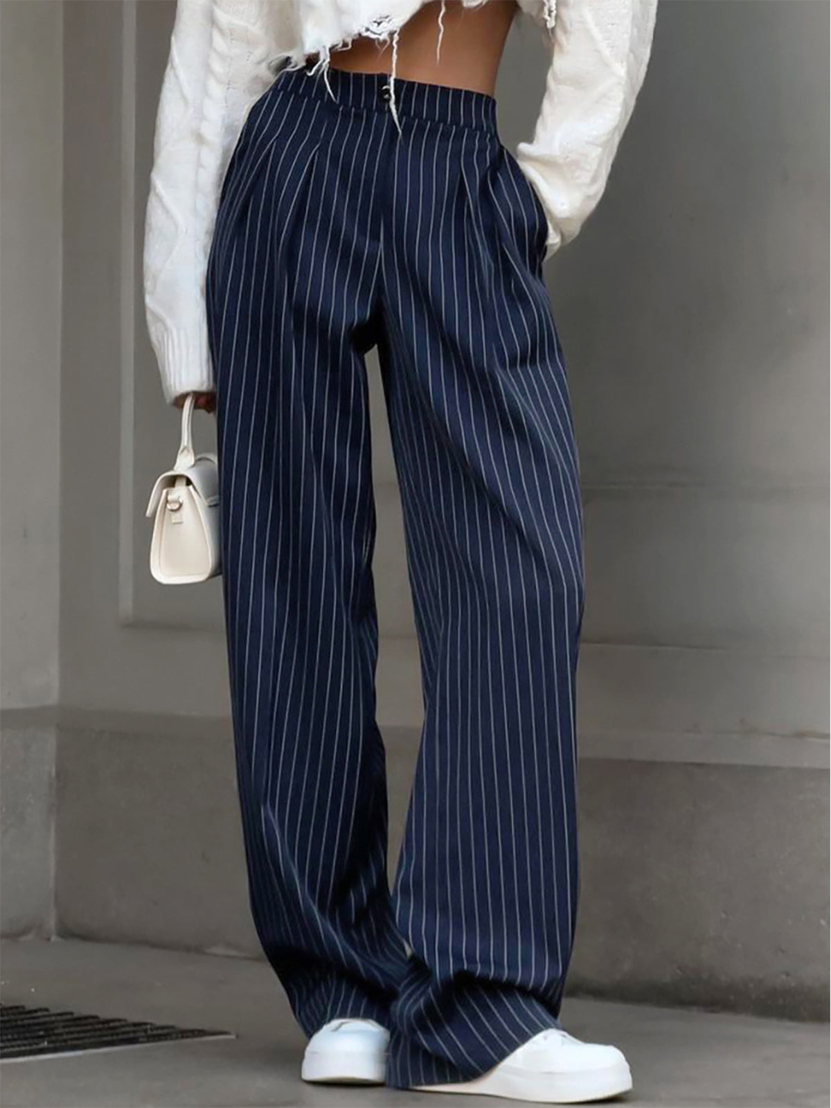 High-Waisted Striped Trousers
