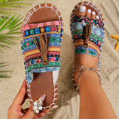 Victoria Lane Boho Tassel Slide Sandals