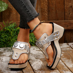 Amelia Platform Button-Detail Sandals