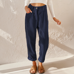 High-Waisted Ribbed Trousers
