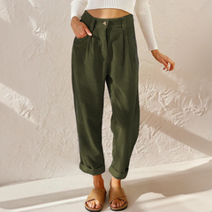 High-Waisted Ribbed Trousers