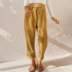 High-Waisted Ribbed Trousers
