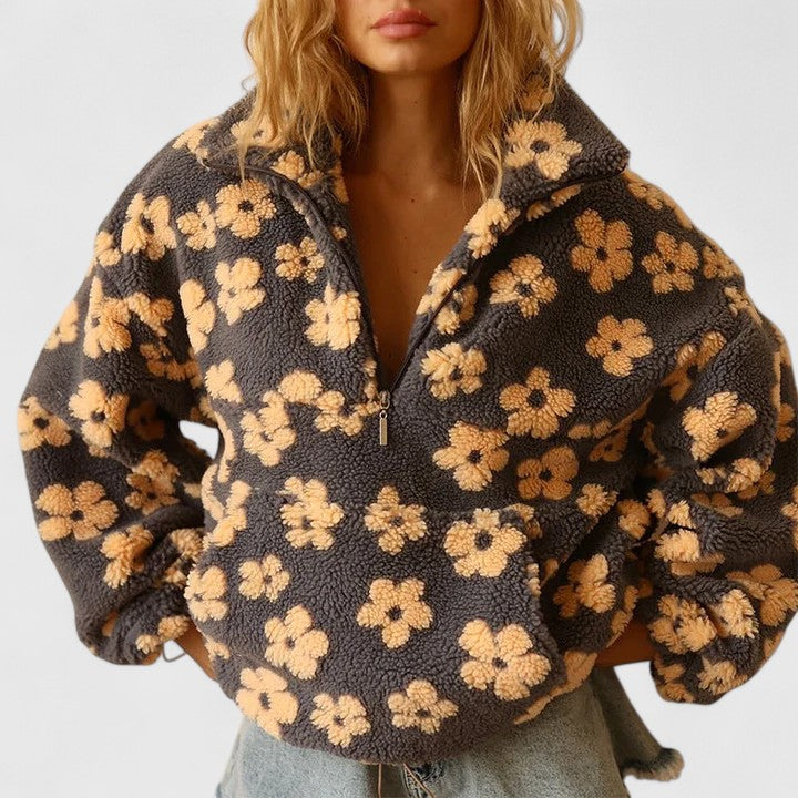 Delysanne | Chic Half-Zip Floral Sweater