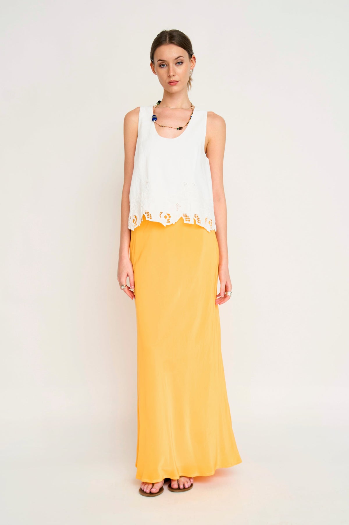 Charleston Tank in White Embroidered Deco