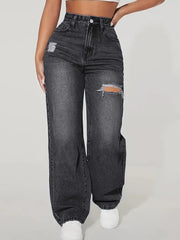 High-Waisted Distressed Jeans