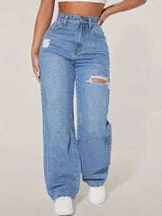 High-Waisted Distressed Jeans
