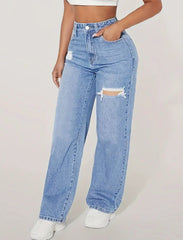 High-Waisted Distressed Jeans