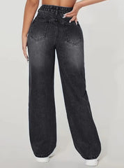 High-Waisted Distressed Jeans