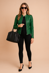 Ursula | Fitted Collarless Biker Jacket
