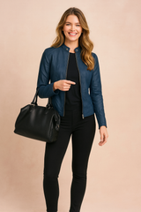Ursula | Fitted Collarless Biker Jacket