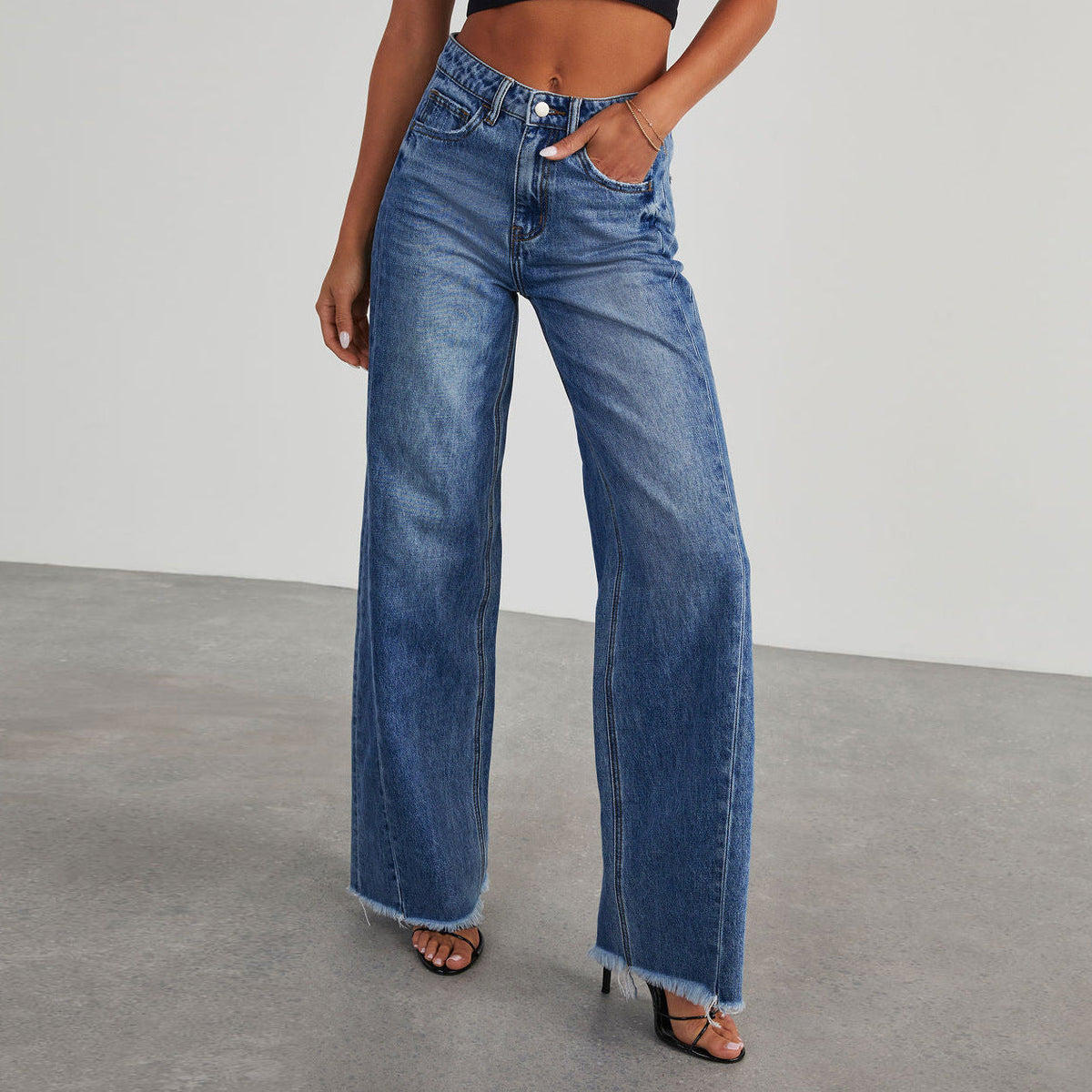 High-Waisted Denim Wide-Leg Jeans