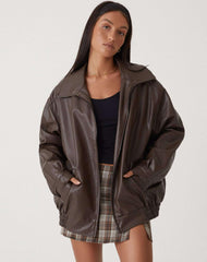 Giselle | Oversized Faux Leather Bomber Jacket