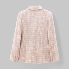 Talia | Chic Double-Breasted Pink Tweed Blazer