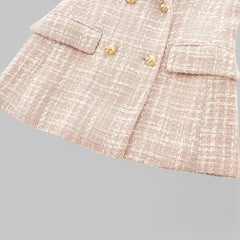 Talia | Chic Double-Breasted Pink Tweed Blazer
