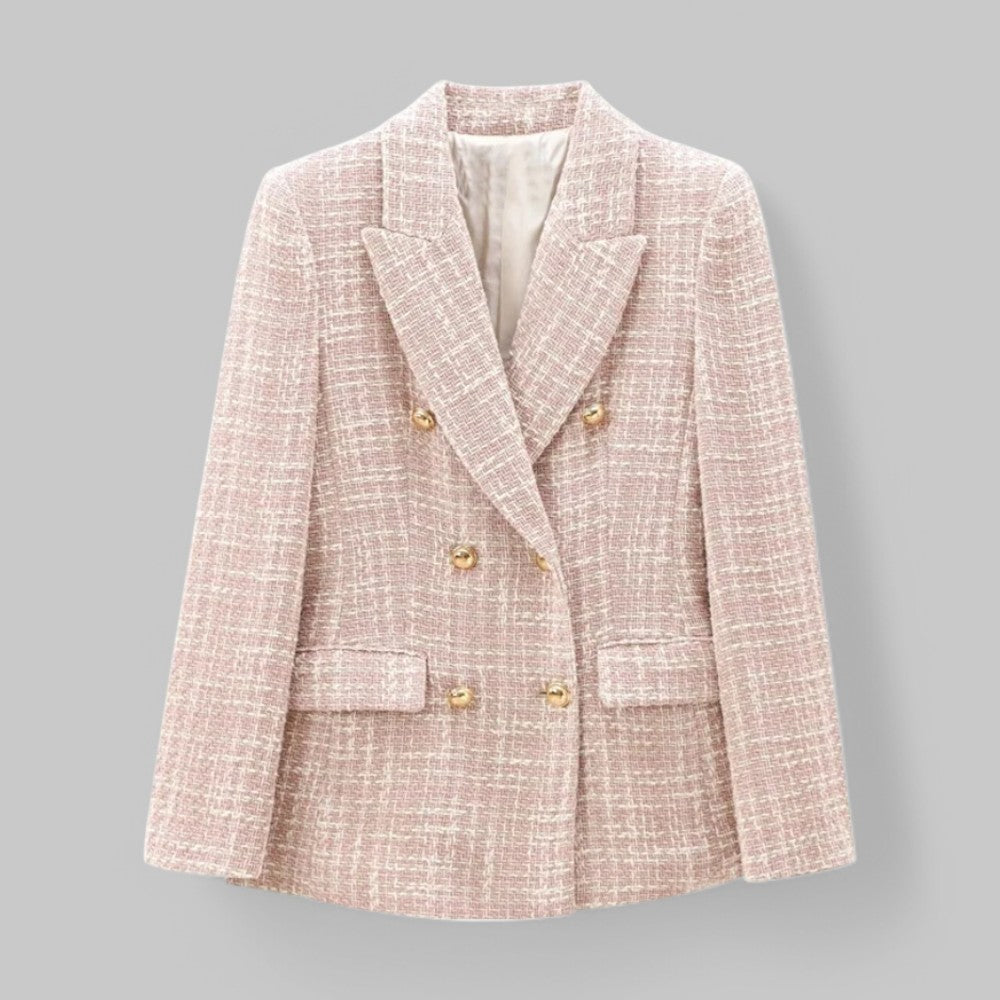 Talia | Chic Double-Breasted Pink Tweed Blazer