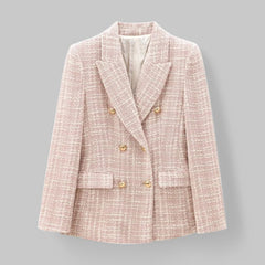 Talia | Chic Double-Breasted Pink Tweed Blazer