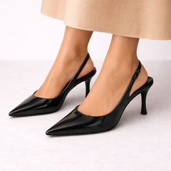 Brenda Women's Elegant Black Slingback Heels – Pointed Toe