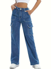 High-Waisted Denim Wide-Leg Trousers