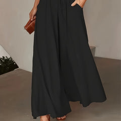 Wide-Leg Polyester Trousers