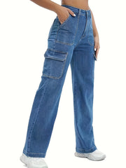 High-Waisted Denim Wide-Leg Trousers