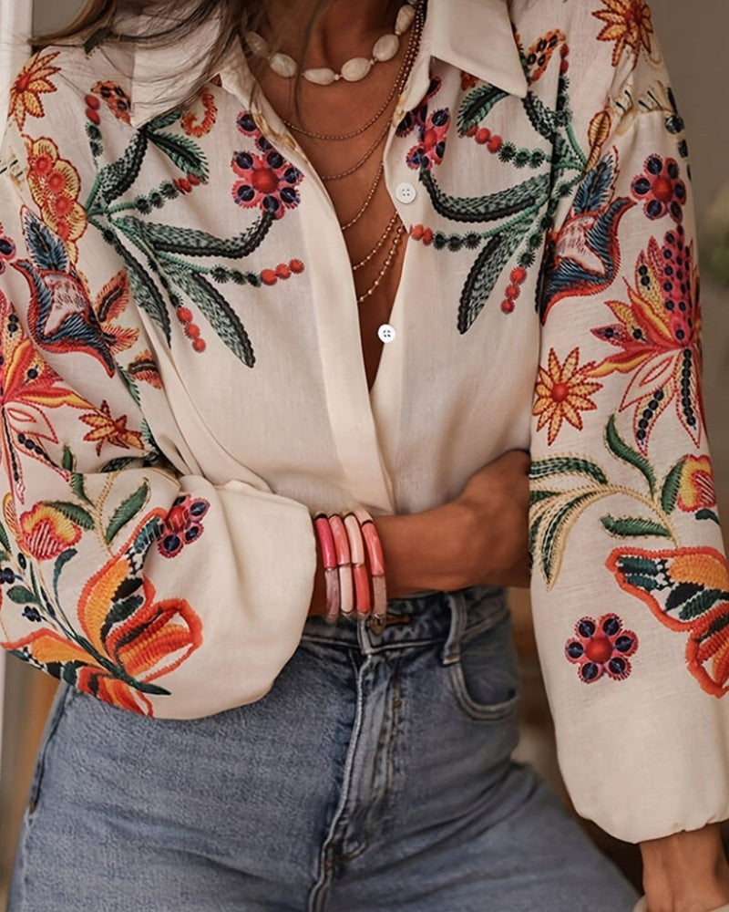 Magnolia | Breezy Floral Embroidered Linen Shirt