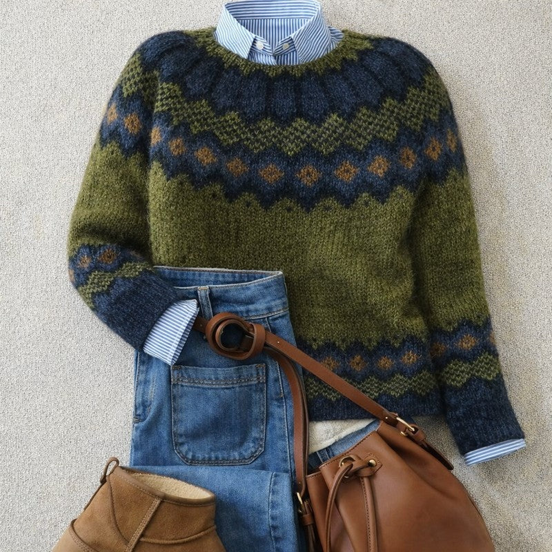 Solveig | Cozy Fair Isle Wool Crewneck Sweater
