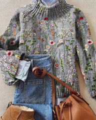 Greta | Cozy Floral Embroidered Knit Sweater