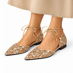 Skylar Elegant Gold Lace-Up Wedding Shoes